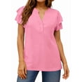 thumbnail image 4 of UVN Summer Blouse for Women Ruffle Short Sleeve Shirts V Neck Button Down Elegant Ladies Tops, 4 of 9