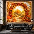 thumbnail image 6 of Sunflower Arch With Pumpkins by Creek, Cozy Rustic Style for Farmhouse Decor Lovers, Harvest Wall Art, Thanksgiving Hostess Gift, Tapestry Wall Hanging for Living Room and Entryway, 6 of 7