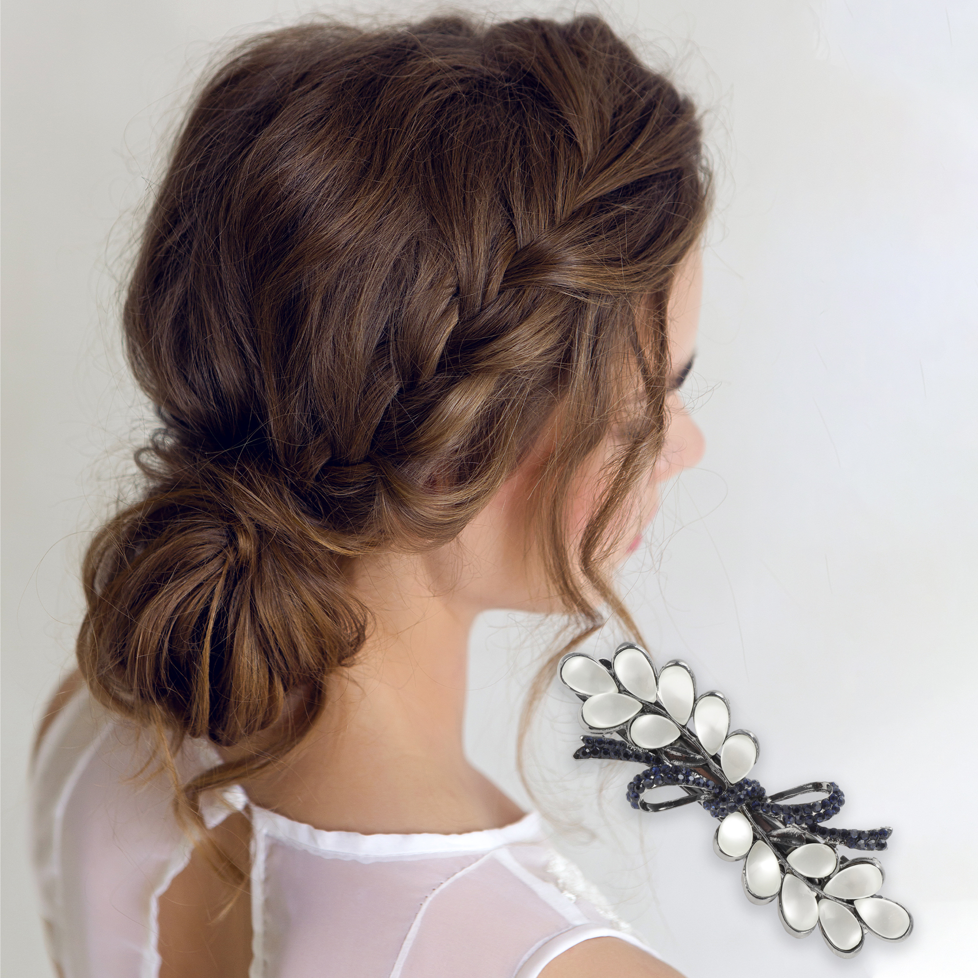 Unique Bargains Wisteria Flowers French Barrette Hair Clips Black White