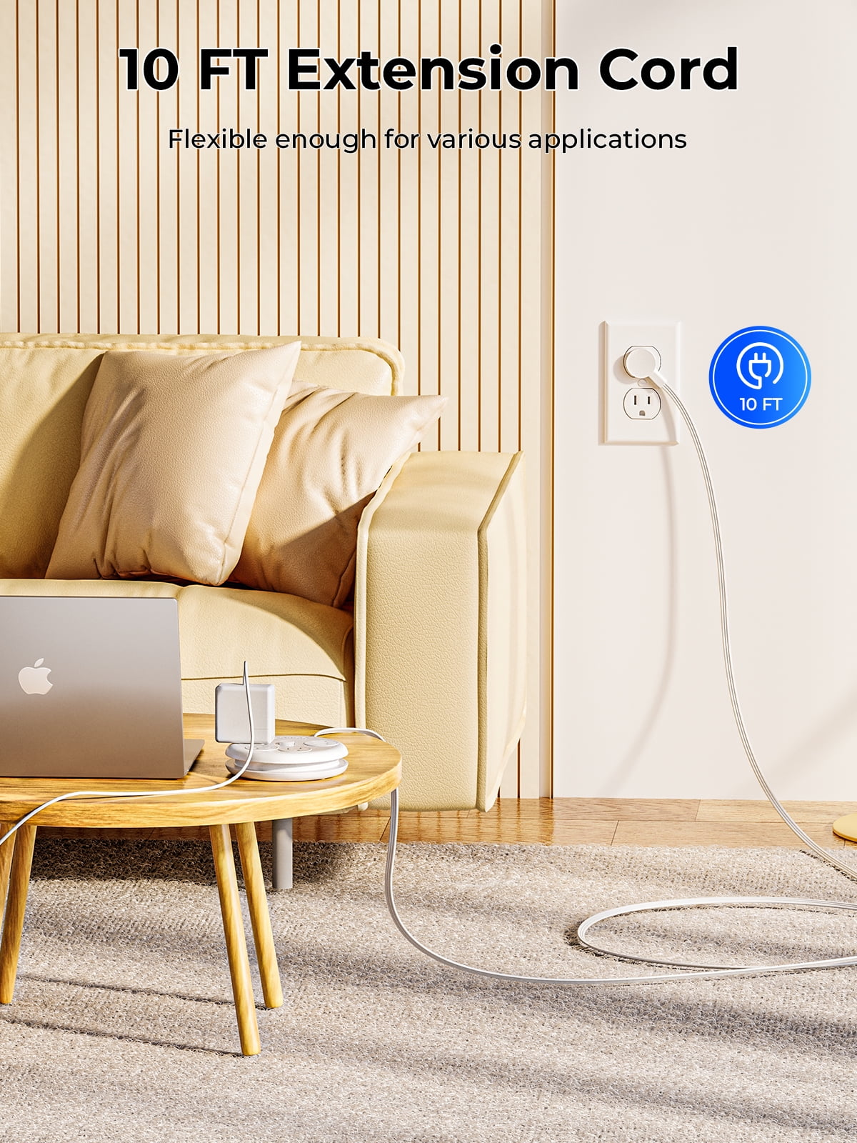 ORICO Power Strip with Switch , USB Charging Station  with 4 Outlets 3 USB A Ports, 10 ft Extension Wrapped Cord, Ultra Flat Plug, Wall Mount , Travel Cruise Office School Dorm Room Essentials