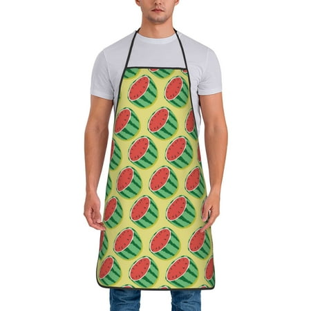 

Wukai Summer Watermelon Print Aprons Adjustable Bib Aprons Cooking Kitchen Chef Apron for Women and Men