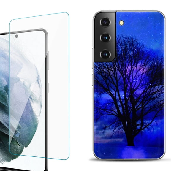 Slim-Fit Fashion Gel Phone Case for Samsung Galaxy S22  5G / S22 Plus 5G, with Tempered Glass Screen Protector, by OneToughShield ® - Night Tree