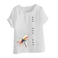 thumbnail image 5 of Yxbdin Plus Size Shirts for Women Linen Roll Up Short Sleeve T Shirts Floral Print Crew Neck Tops Casual Summer Vacation Shirt for Going Out White*6 XXXL, 5 of 6