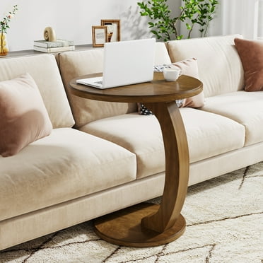 Tribesigns C-Shaped Side Table, Round Wooden End Table, 18.89 Inches Sofa End Table for Living Room, Vintage Brown