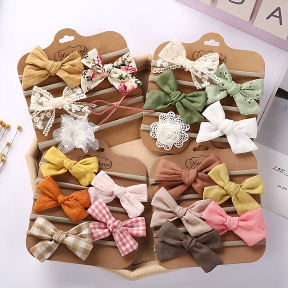 TUWAFE 5Pcs Baby Girl Headbands and Bows,Newborn Infant Toddler Nylon Elastics Hairbands Hair Accessories for Baby Girls