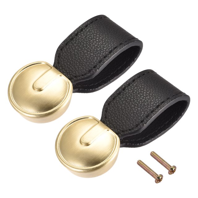 Caj?n Perillas - 3.15" 2uds Cuero Puerta Tiradores Tocador Manijas para Maleta Muebles Reemplazo con Montaje Tornillos, Negro Unique Bargains perillas para gabinetes y muebles