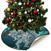 Wellsay Halloween Mummy Cemetery Christmas Tree Mats Waterproof Tree Skirt,Spooky Tree Night Xmas Tree Stand Tray Mat Floor Protector Pad for Holiday Party Decoration 28.3in