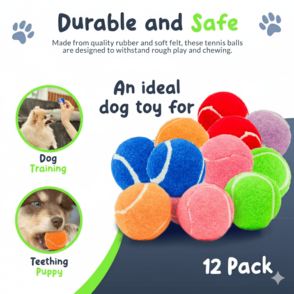 Petite Paws Squeaky Mini Tennis Balls for Small Dogs — 1.5 Inch, 12-Pack — Colorful Fetch & Training Toy