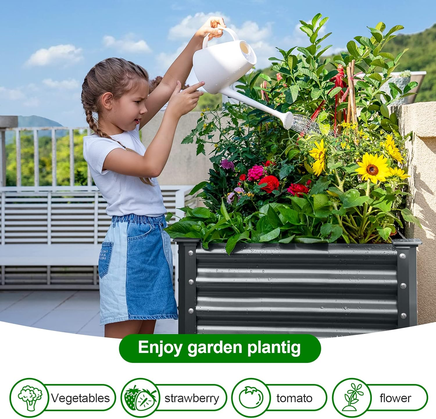 Land Guard 3PCS 6x3x2 ft Galvanized Metal Raise Garden Bed Planter Box Steel Large Vegetable Flower Bed Kit(Deep Grey)