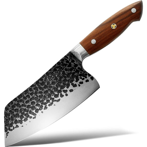 KONOLL Meat Cleaver 7 inch Forged Hammered Kitchen Knife German High Carbon Steel Chinese Knife Butcher knives Vegetable Cutting Knife with solid wood Handle
