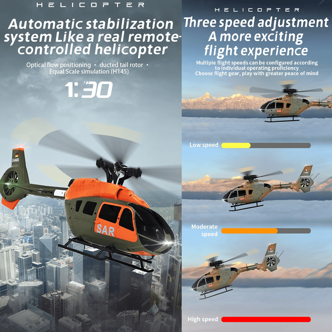 RC ERA C190 H145 1:30 RC Helicopter 2.4G 6CH Single-Rotor 6-Axis Gyro Dual Brushless Motors Flybarless RTF Aircraft Toy with Altitude Hold Optical Flow for Adults & Beginners