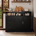 thumbnail image 2 of EastVita 47" Modern Farmhouse Sideboard Buffet Cabinet, Wood Buffet Storage Cabinet with 3 Drawers & Open Shelf, Large Coffee Bar with Built-in Power Outlet, 2 of 8