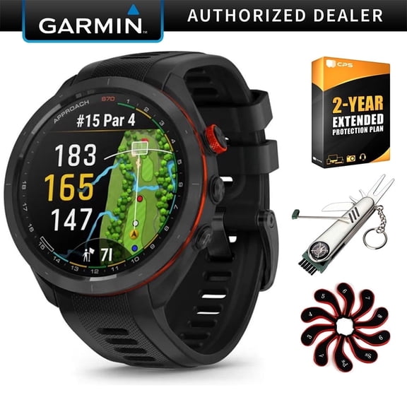 Garmin Approach S70 42 mm Premium GPS Golf Watch, Black Band Bundle with 2 YR Warranty| Official Garmin USA Dealer