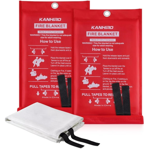 Fire Blanket Emergency for Home Kitchen - Fiberglass Fire Suppression Blanket Great for School, Fireplace, Grill, Car, Office, Warehouse (2 Pack, 39 in X 39 in)