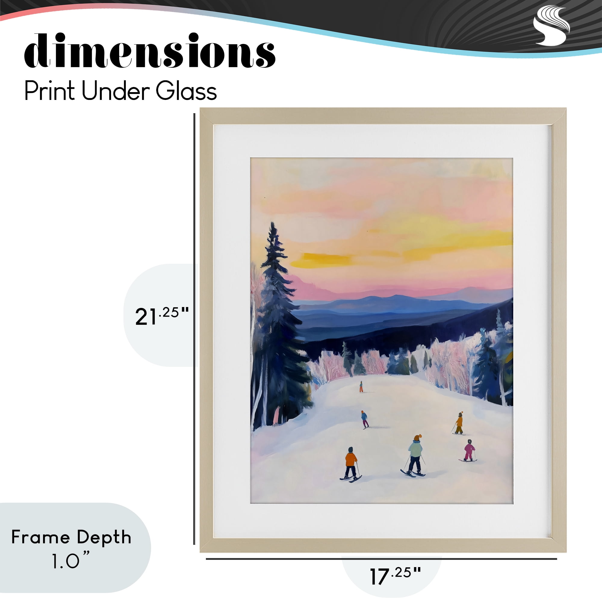 Stupell Industries Snowy Mountain Skiers at Sunset Birch Framed Print Under Glass, design by The Prints Vibe
