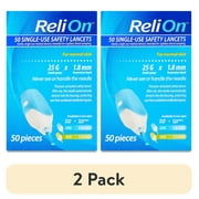 (2 pack) ReliOn Single-Use 2-In-1 Lancing Device for Normal Skin, 25G Needle, 50 Count