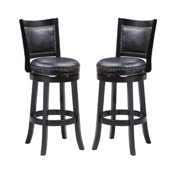 Pemberly Row 29" Swivel Hardwood Bar Stool in Black - Set of 2