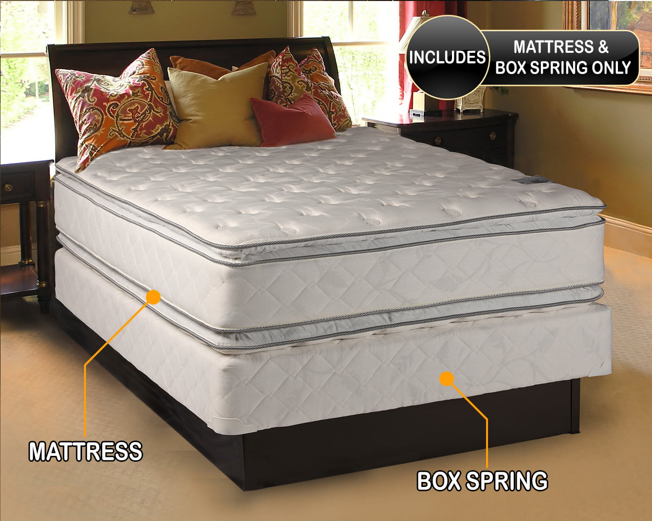 queen size pillow top mattress and boxspring price