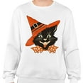 thumbnail image 2 of Vintage Witch Cat Sweatshirt Unisex Small White, 2 of 5
