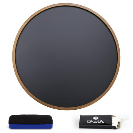 Better Office Products Round Magnetic Chalkboard with Wooden Frame for Office and Home, 18x18 inches with Mounting Hardware, 4-Piece Chalk Set, and Eraser Included (Rustic Brown)