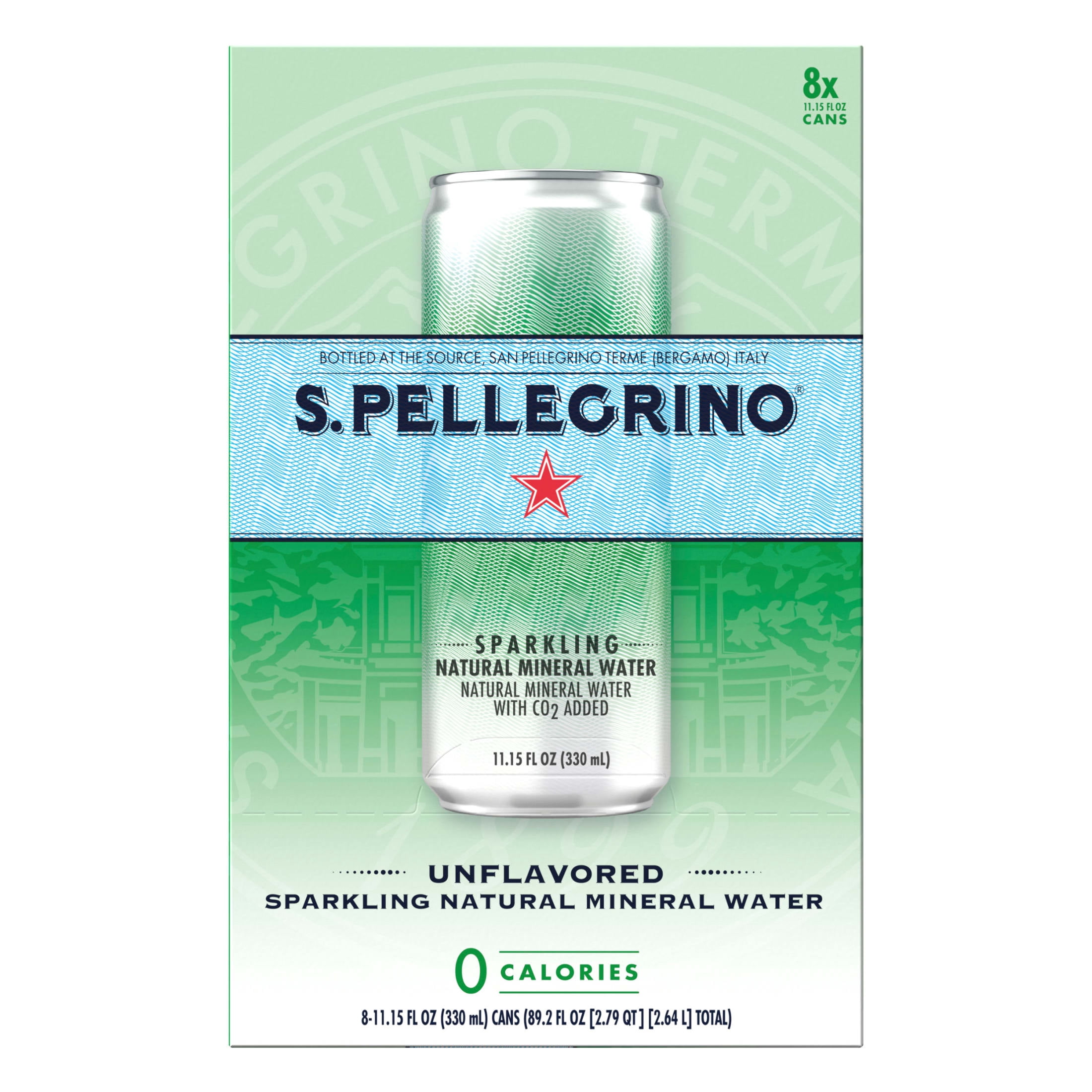 S.Pellegrino Sparkling Natural Unflavored Mineral Water, 89.2 fl oz, 8 Pack Cans