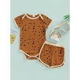 thumbnail image 2 of Franhais Toddler Baby Short Pants Outfits, Short Sleeve Pattern Printed Bordered Romper + Elastic Waist Shorts Set, 2 of 8