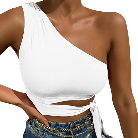 

Dtydtpe Womens Sexy Sleeveless Crop Tops Casual One Shoulder Ruched Slim Fit Bandage Cross Wrap Tie Up Crop Top 1x Top Shirt Women Dressy Silk Tunic Aspire Sports Bra 1x Womens Tops Brand Sleep Sh