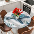 thumbnail image 2 of Teal Green Sea Turtle Round Tablecloth 36-44 Inch Round Fitted Table Cloth with Elastic Edge, Summer Ocean Seaweed Wood Grain Waterproof Table Cover Protector for Outdoor Picnic Party Dining, 2 of 6