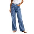 thumbnail image 2 of Karymi Jeans for Women Solid Denim Straight Leg Jeans, Button Zipper Fly High Waist Wide Floor-Length Denim Long Pants with Front Slant Pockets, Pants for Women, 2 of 6