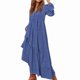 thumbnail image 3 of Vestido Maxi Bohemio de Algodón para Mujer, con Escote en V, Larga, Fluido, para Playa, con Bolsillos y Botones Azul Oscuro L, 3 of 9