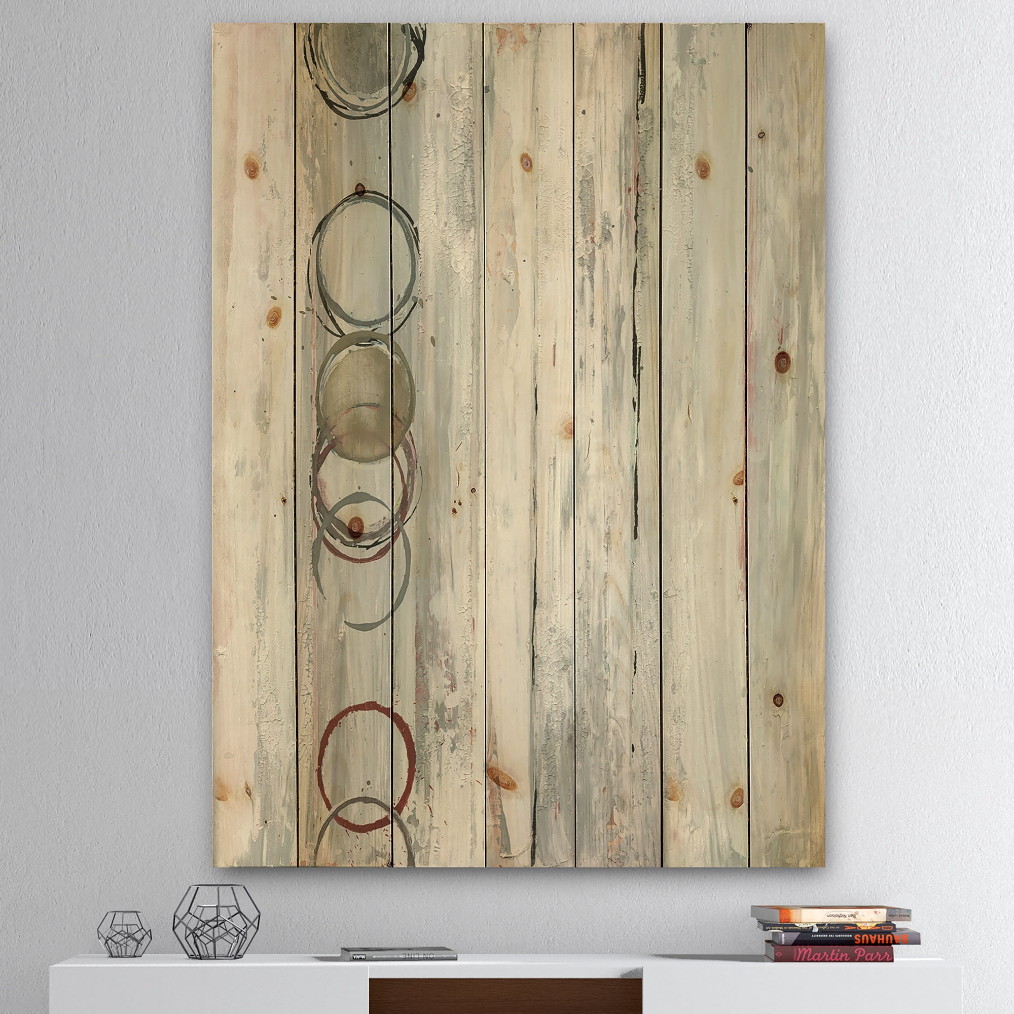 Designart 'Whitewashed Syrah' Modern Geometric Print on Natural Pine Wood