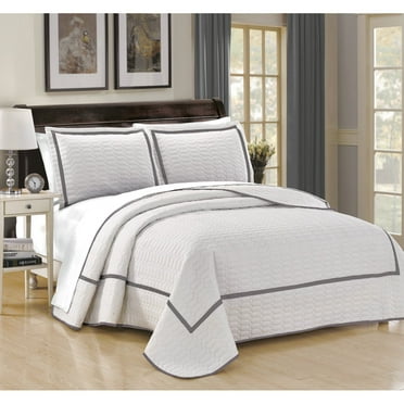 Chic Home 3-Piece Marla Hotel Collection 2 tone banded Quilted ...