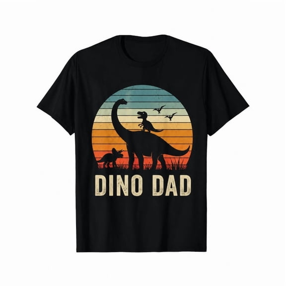 Men Vintage Dino Dad Retro Sunset Dinosaur Silhouette Graphic T-Shirt, Funny Dinosaur Lover Father’s Day Casual Short Sleeve Tee