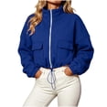 thumbnail image 3 of CBASIHI Womens Cropped Sweatshirts with Pockets- Loose Fit Fall Stand Collar Casual Trendy Zip Up Jackets Blue Size 2XL, 3 of 9