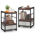 thumbnail image 1 of Gymax 2 PCS Nightstand Industrial Bedside Table w/ Open Storage Shelf & Fabric Drawer, 1 of 10