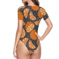 thumbnail image 4 of Daiia Various Oranges print Women's Crew Neck Short Sleeve Bodysuit Fashion Tops Fit Casual Basic Extender Bodysuit-Small, 4 of 9