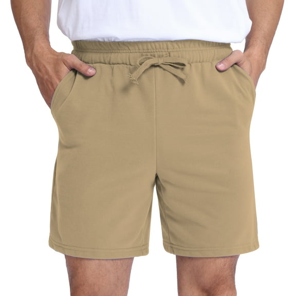 Pepypepy Men’s Athletic Shorts – 100% Cotton, Lightweight & Soft with Pockets, Khaki, S-XXL