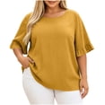 thumbnail image 3 of ClodeEU Women's Plus Size Crew Neck Ruff Short Sleeve T-Shirt,Casual Loose Fit Top Yellow,Women's Plus XXXXXL, 3 of 9