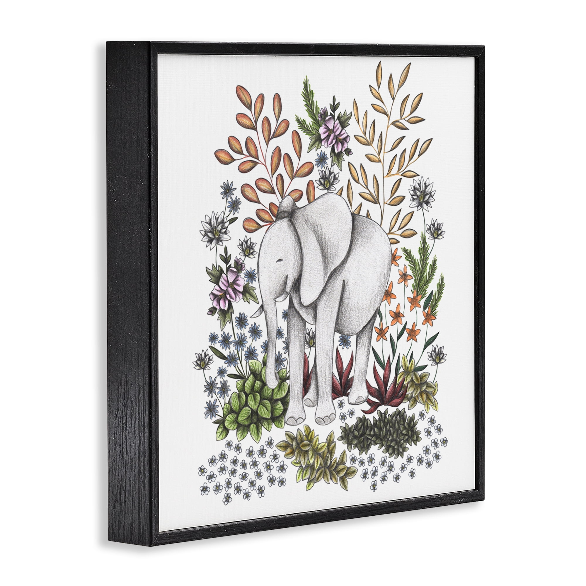 Jungle Wildlife Elephant Black Framed Giclee Art, design by Cecilia Battaini