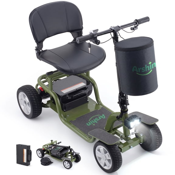Arshin Mobility Scooter for Seniors & Adults,24V 250W Lightweight Foldable,300 lbs Capacity,Adjustable Speed(Green)