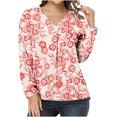 thumbnail image 2 of ICHUANYI Clearance Women Fashion Casual Print V-Neck Loose Long Sleeve T-shirt Top Blouse Pullover(Red, L) ICHUANYI WER2023081501140, 2 of 7