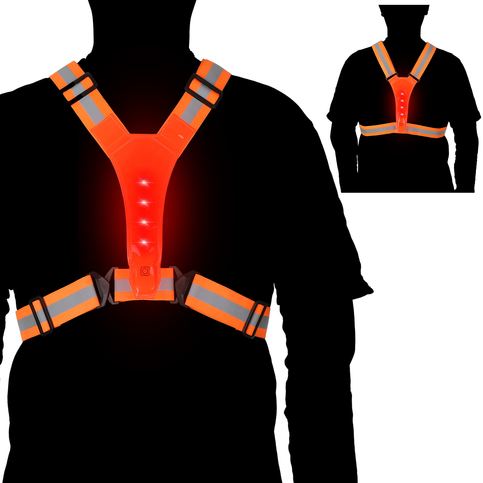 LED Reflective Vest Adjustable High Visibility Belt for Running Jogging Cycling 