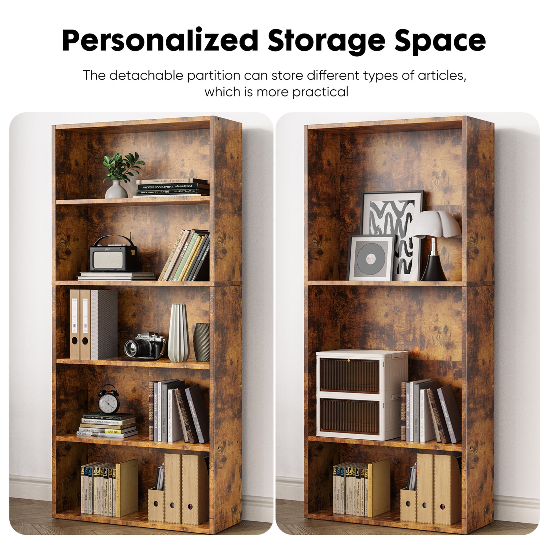ZUNMOS 5 Shelf Bookcase, 53 Inch Tall Open Industrial Standing Bookshelf Large Storage for Home Office, Living Room, Bed Room, RUST