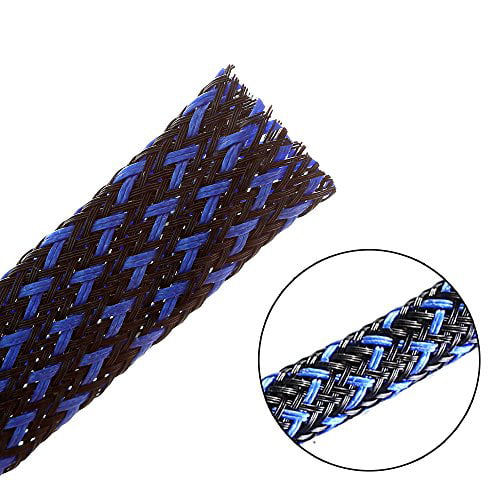 25ft - 3/8 inch PET Expandable Braided Sleeving - BlackBlue - Alex