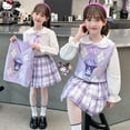 thumbnail image 2 of Sanrios Cinnamoroll Girl Kids Set Anime Spring Kuromi Melody Fashion Kawaii Sweet College Style Vest Sweater Shirt Pleated Skirt, 2 of 5