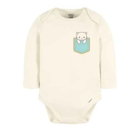 Cute Cat Baby Bodysuit Toddler & Kids T-Shirt Soft Cotton Outfit Baby Shower Gift 0-3m Natural Long Sleeve