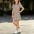 thumbnail image 6 of Striped Polos Dresses Girls Straight Loose Casual School Dress Short Sleeve Shift Preppy Clothes Brown, Size 11 Y, 6 of 6