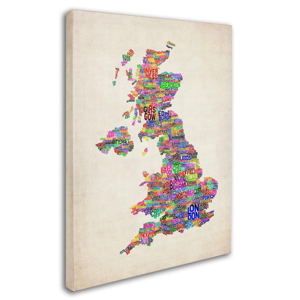 Trademark Art 'UK Cities Text Map' Canvas Art by Michael Tompsett
