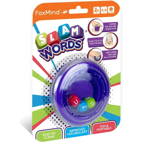 FoxMind Slam Words Quick Word Game, Educational Alphabet Dice Games to Improve Vocabulary, 20 Minute Travel Board Games for 2 or More, Word Board Games for Family Night, Parties