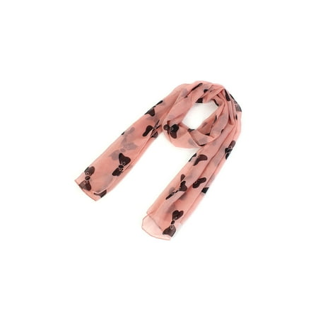 Girls Chiffon Bow-knot Print Dual-use Wrap Stole Shawl Scarf Coral (Best Scarf To Wrap Hair At Night)